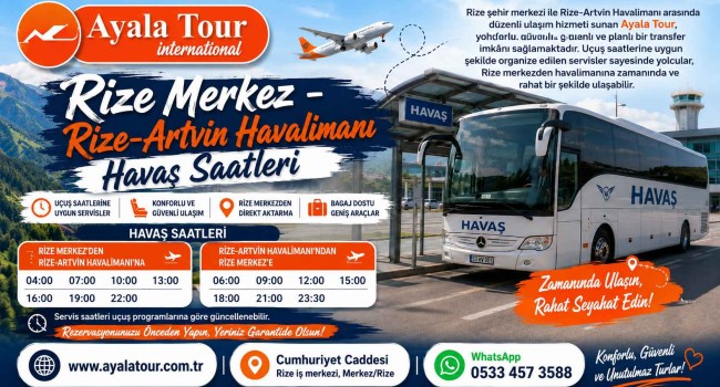 Rize Merkez - Rize-Artvin Havalimanı Havaş Saatleri 2026 Güncel