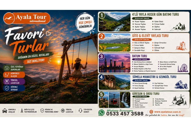 Rize Çıkışlı Günübirlik Favori Turlar - Huser Gün Batımı, Gito Elevit Yaylası, Batum, Sümela Uzungöl ve Giresun Ordu Turları