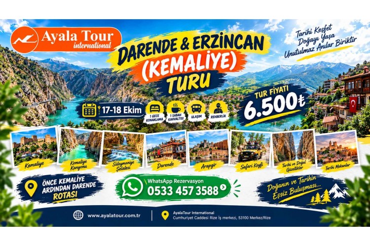 Kemaliye Darende Turu – Rize Çıkışlı 17-18 Ekim Turu