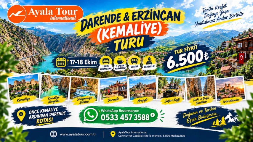 Kemaliye Darende Turu – Rize Çıkışlı 17-18 Ekim Turu