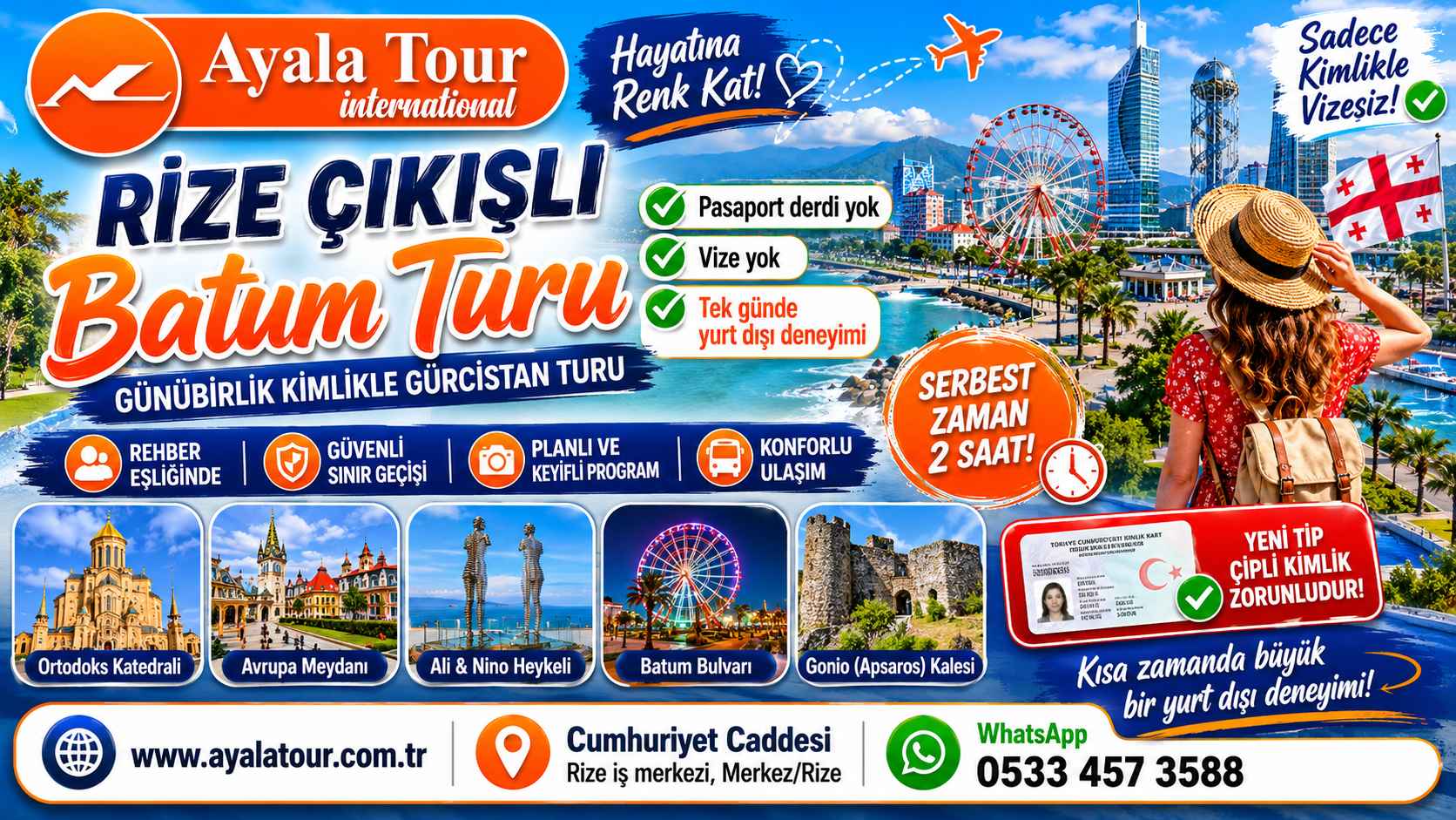Rize çıkışlı Batum turu 2026 Ayala Tour günübirlik Gürcistan Batum turu