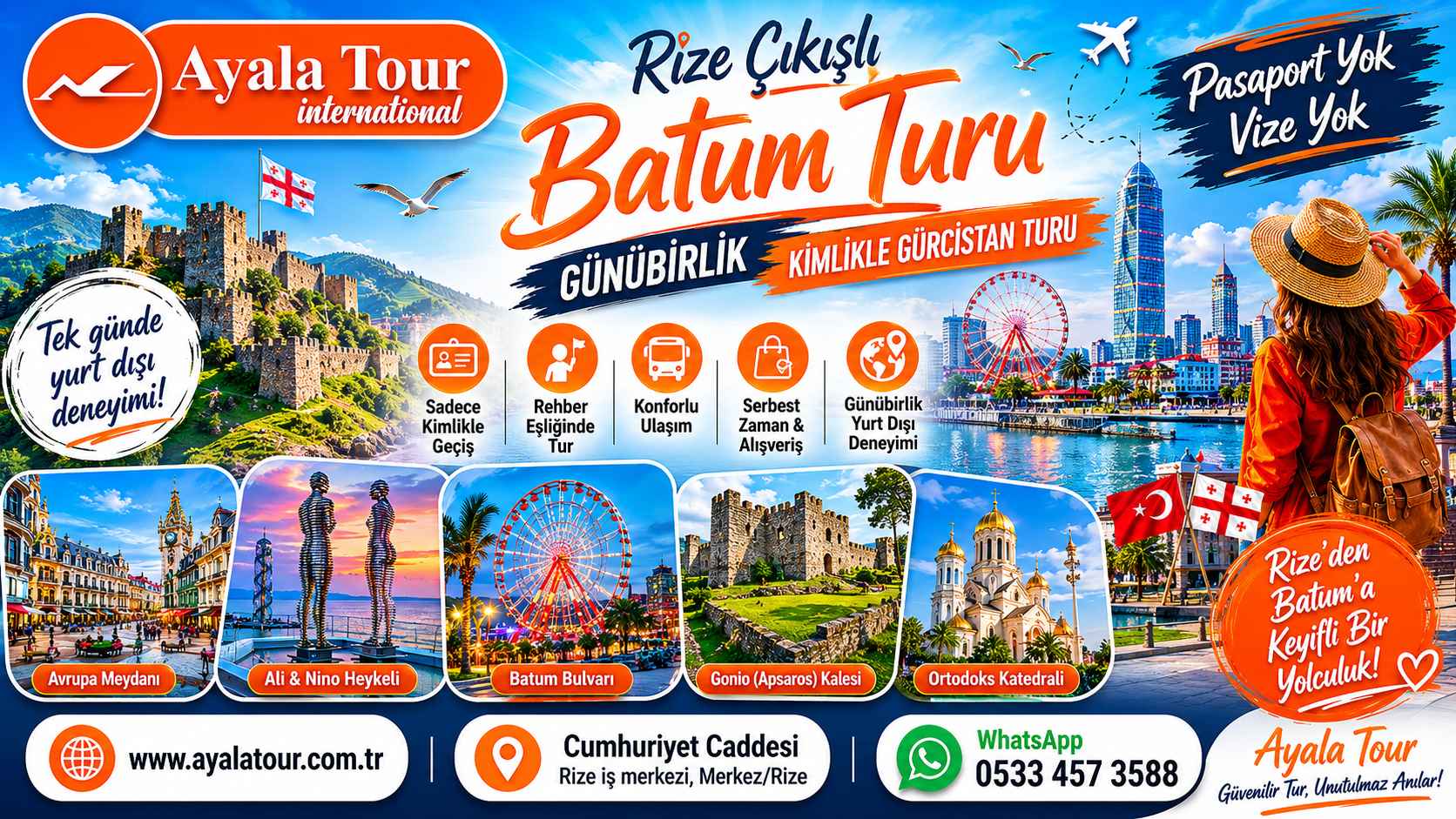 Rize çıkışlı Batum turu 2026 Ayala Tour günübirlik gezi programı