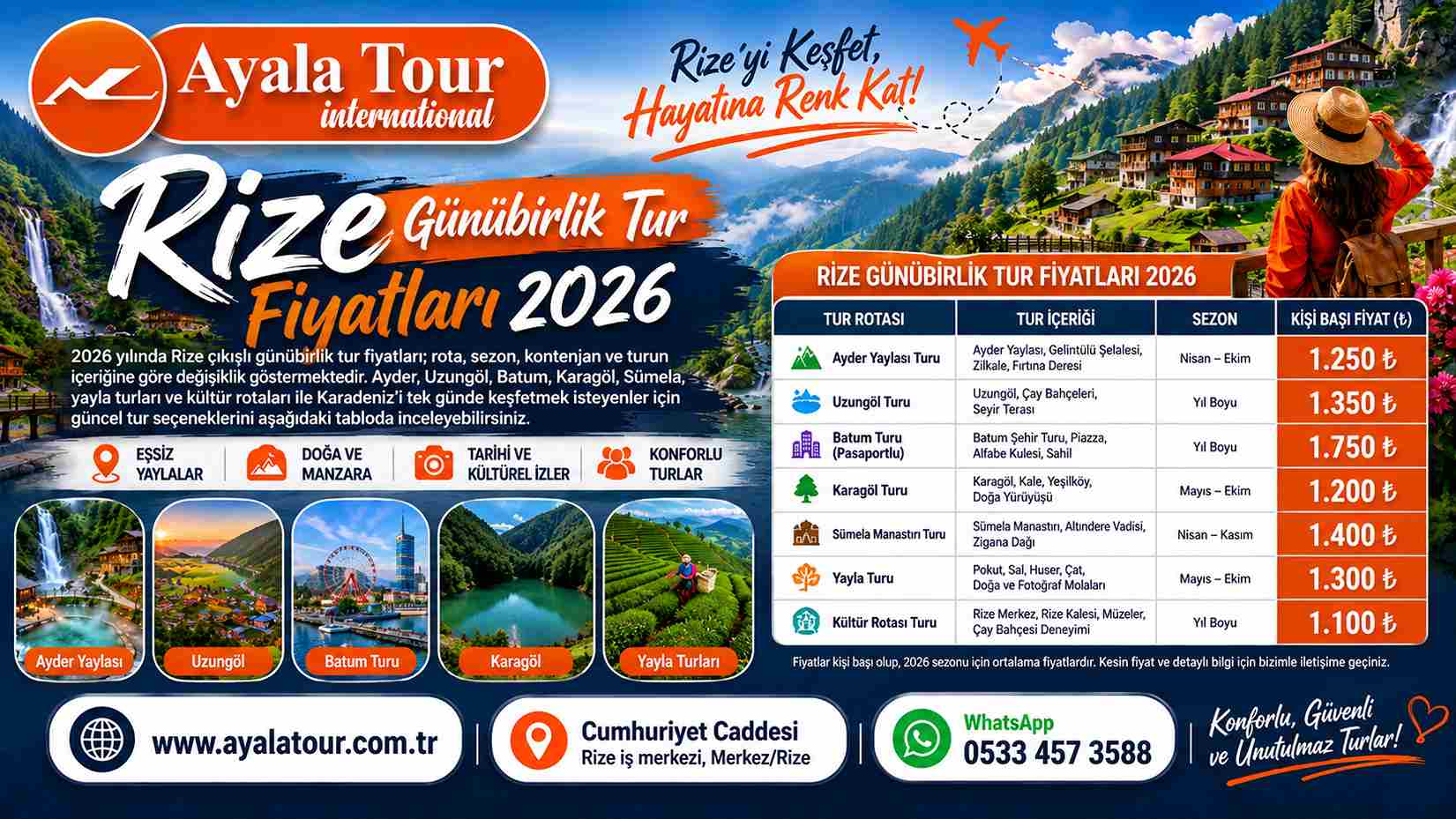 Rize Günübirlik Tur Fiyatları 2026 – Rize çıkışlı Batum, Ayder, Uzungöl, Karagöl ve yayla turları