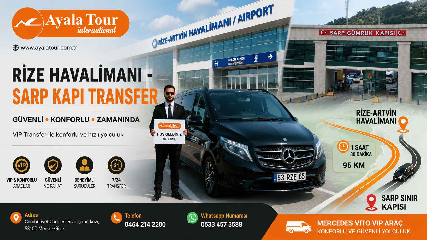 Rize Havalimanı Sarp Sınır Kapısı VIP Transfer hizmetinde kullanılan Mercedes Vito VIP araç