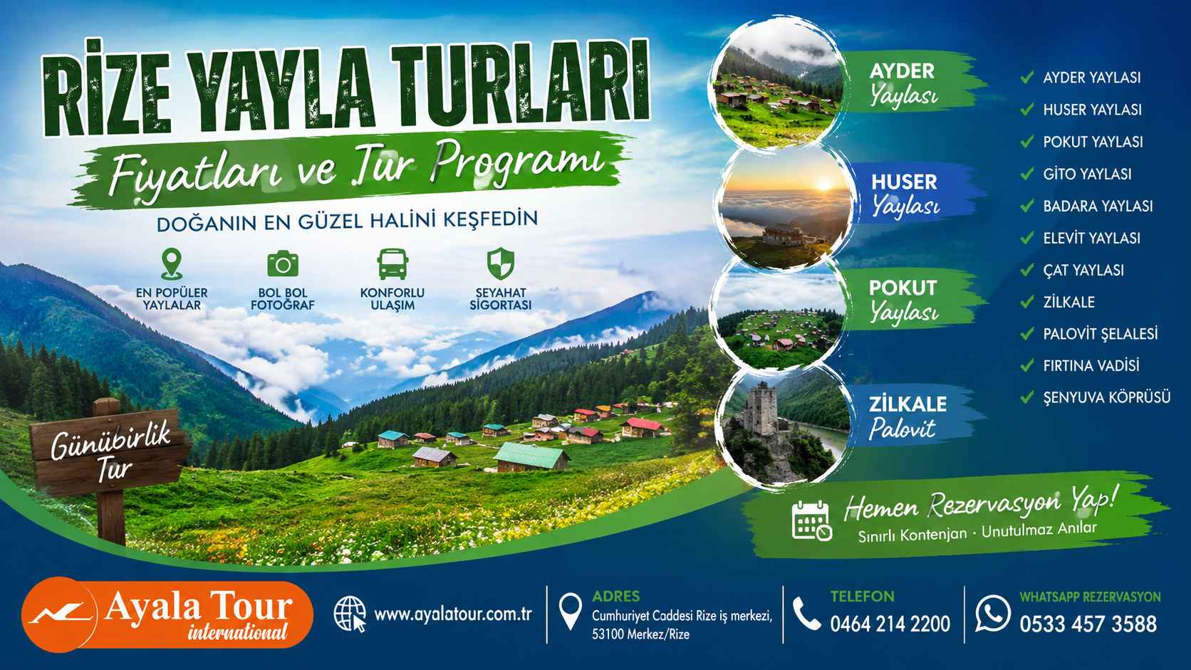 Rize Yayla Turu Programı 2026 – Rize Günübirlik Yayla Turları