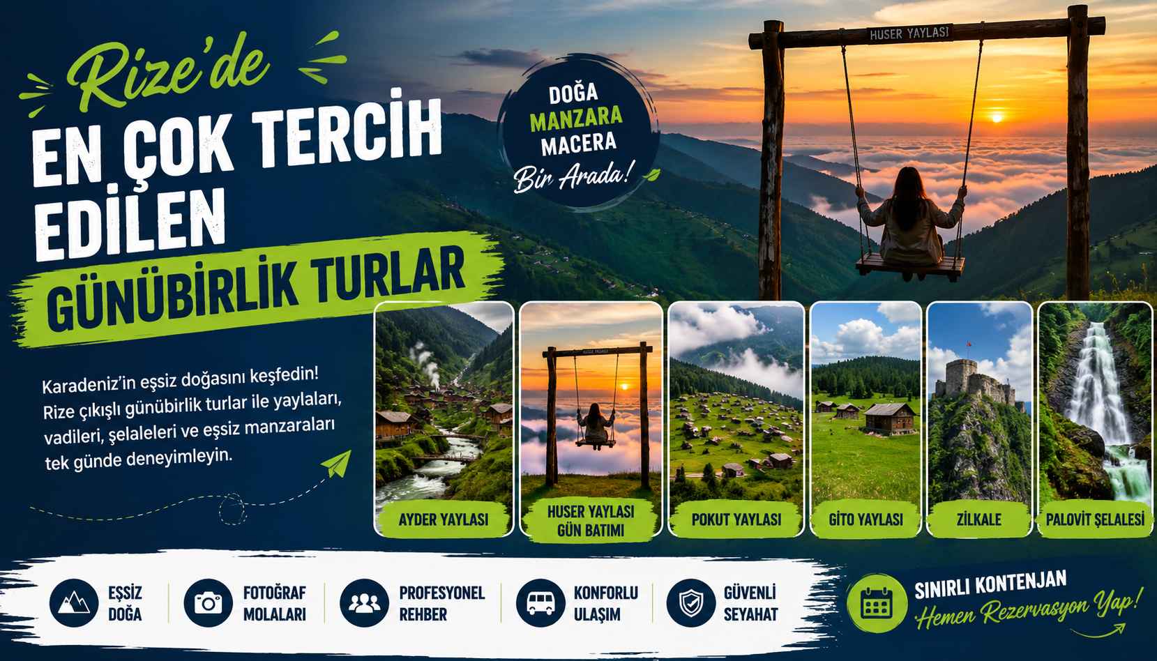 Rize'de en çok tercih edilen günübirlik turlar 2026 - Ayder, Huser ve Pokut yayla turları