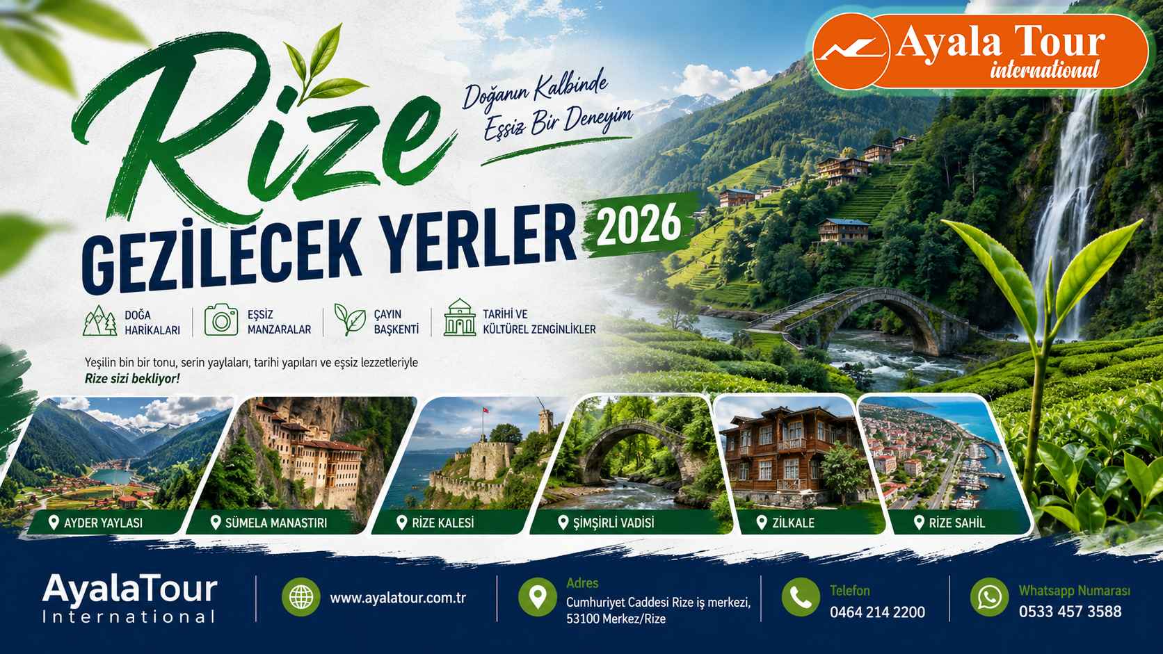Rize'de Gezilecek Yerler - Karadeniz Gezi Rehberi 2026 | Ayala Tour Rize'de Gezilecek Yerler 2026 | Yaylalar, Şelaleler ve Doğal Güzellikler | Ayala Tour