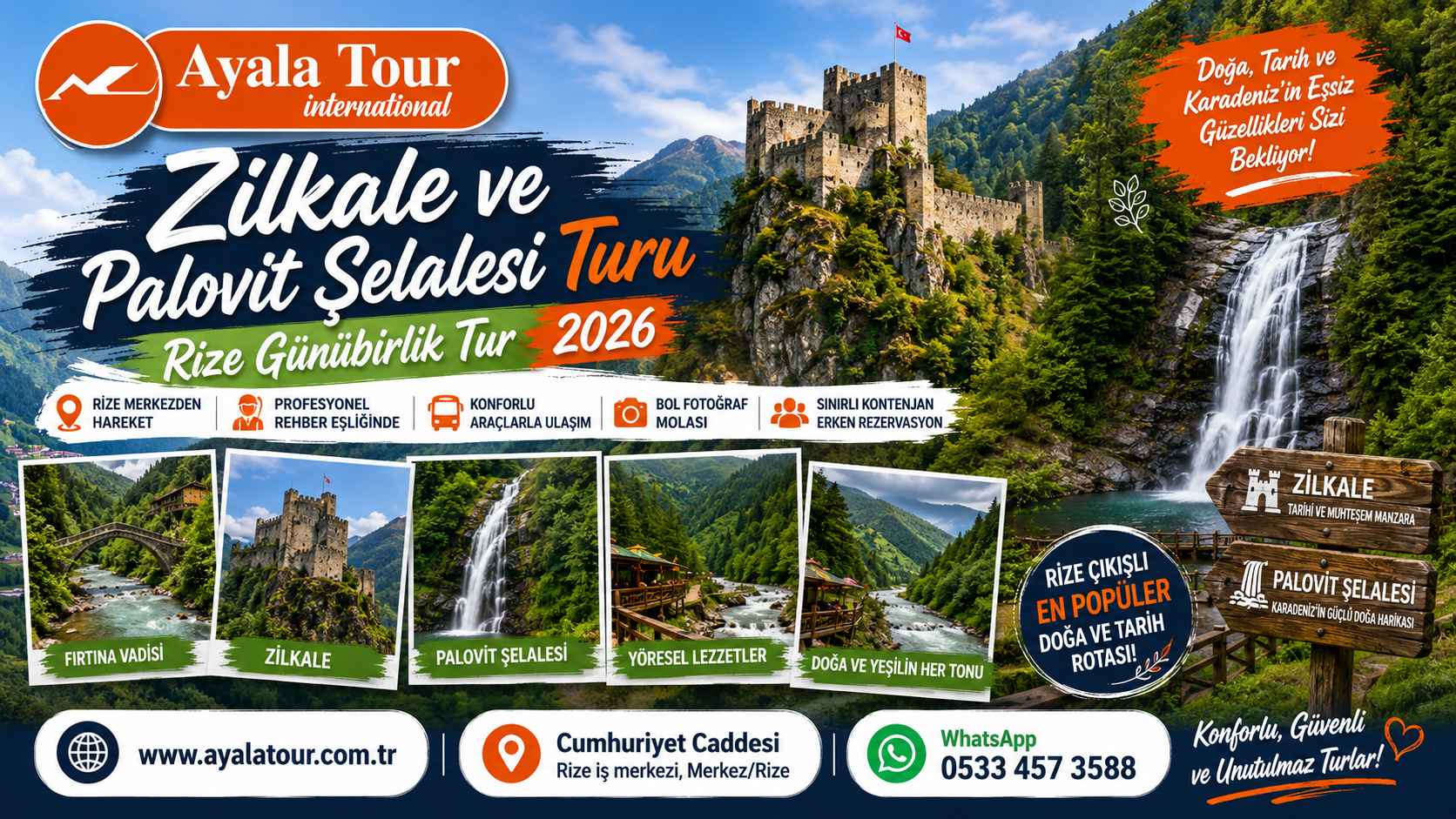 Zilkale ve Palovit Şelalesi turları Rize günübirlik doğa turu AyalaTour International